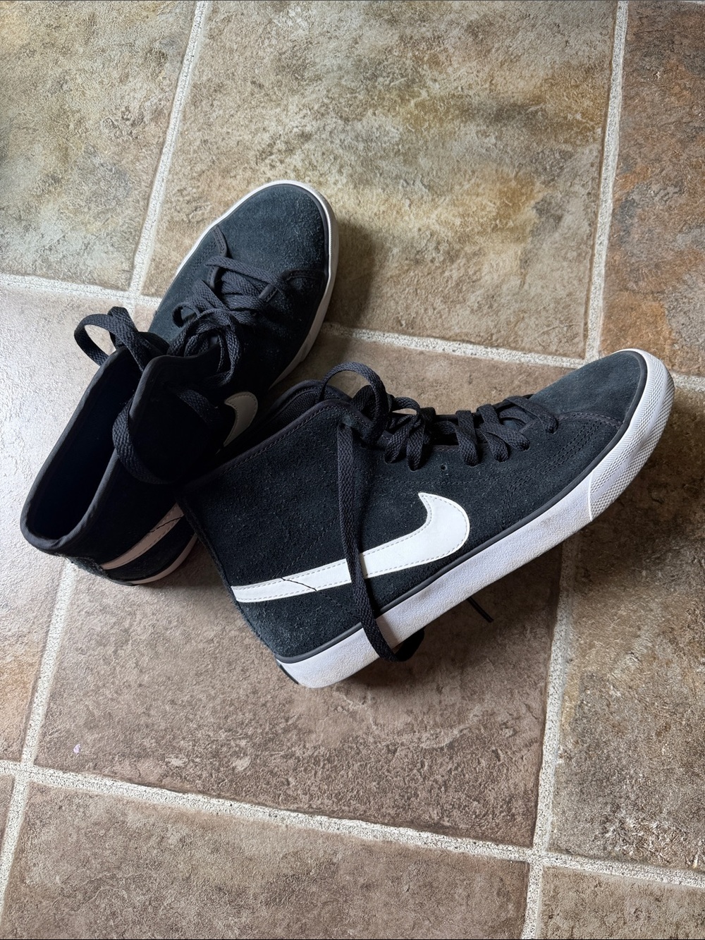 Women's Black Suede High-Top Sneakers with White Swoosh